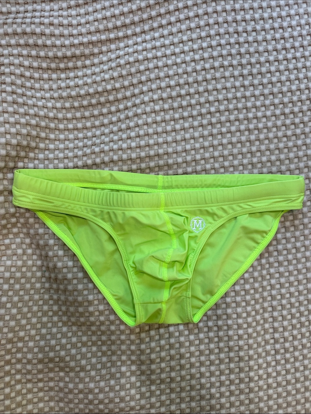Men's Neon Lime Swim Briefs with Logo Waistband